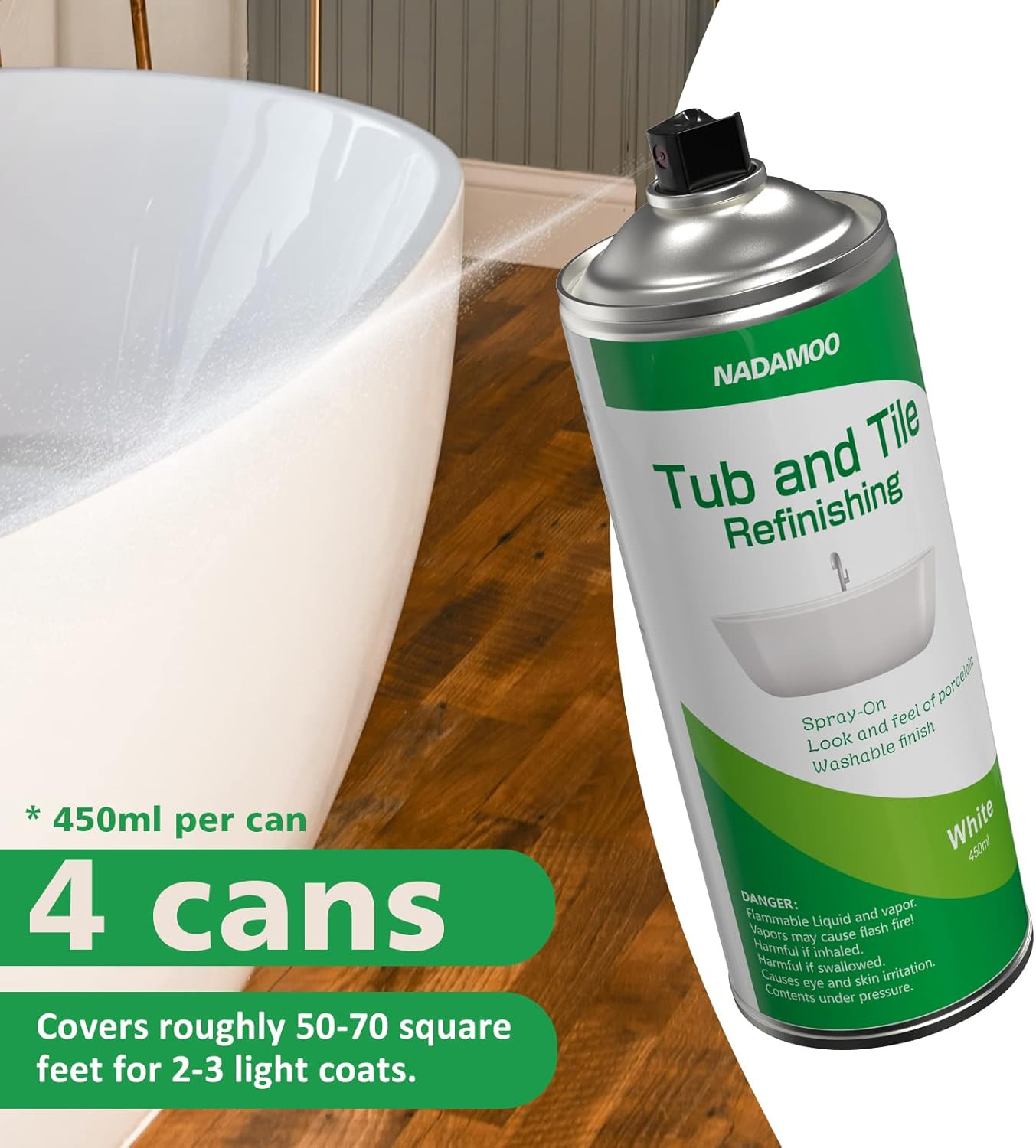 DIY White Tub & Tile Spray Paint Kit – 4 Cans for Bathroom Resurfacing