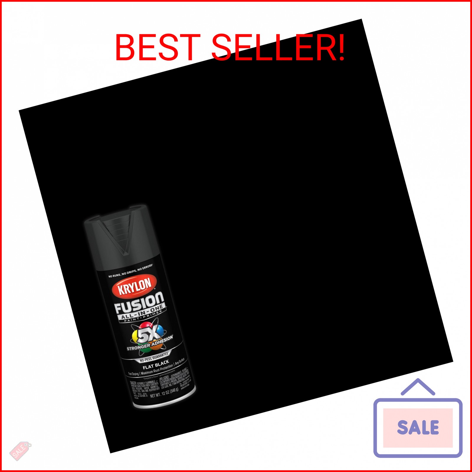 Krylon Rust Preventative Spray Paint, Black, Flat, Solvent, 12 oz K02728007-1 Ea
