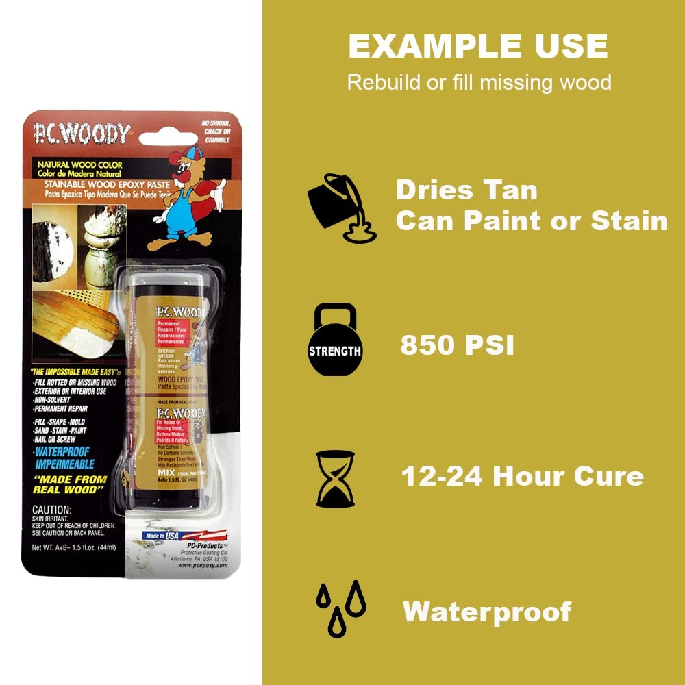 PC-Products Wood Repair Epoxy Paste Woody (6 oz) & Petrifier (8 Kit
