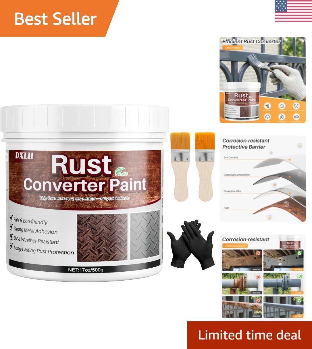 User-Friendly 2-in-1 Rust Converter & Metal Primer – 17oz, All-Metal Application