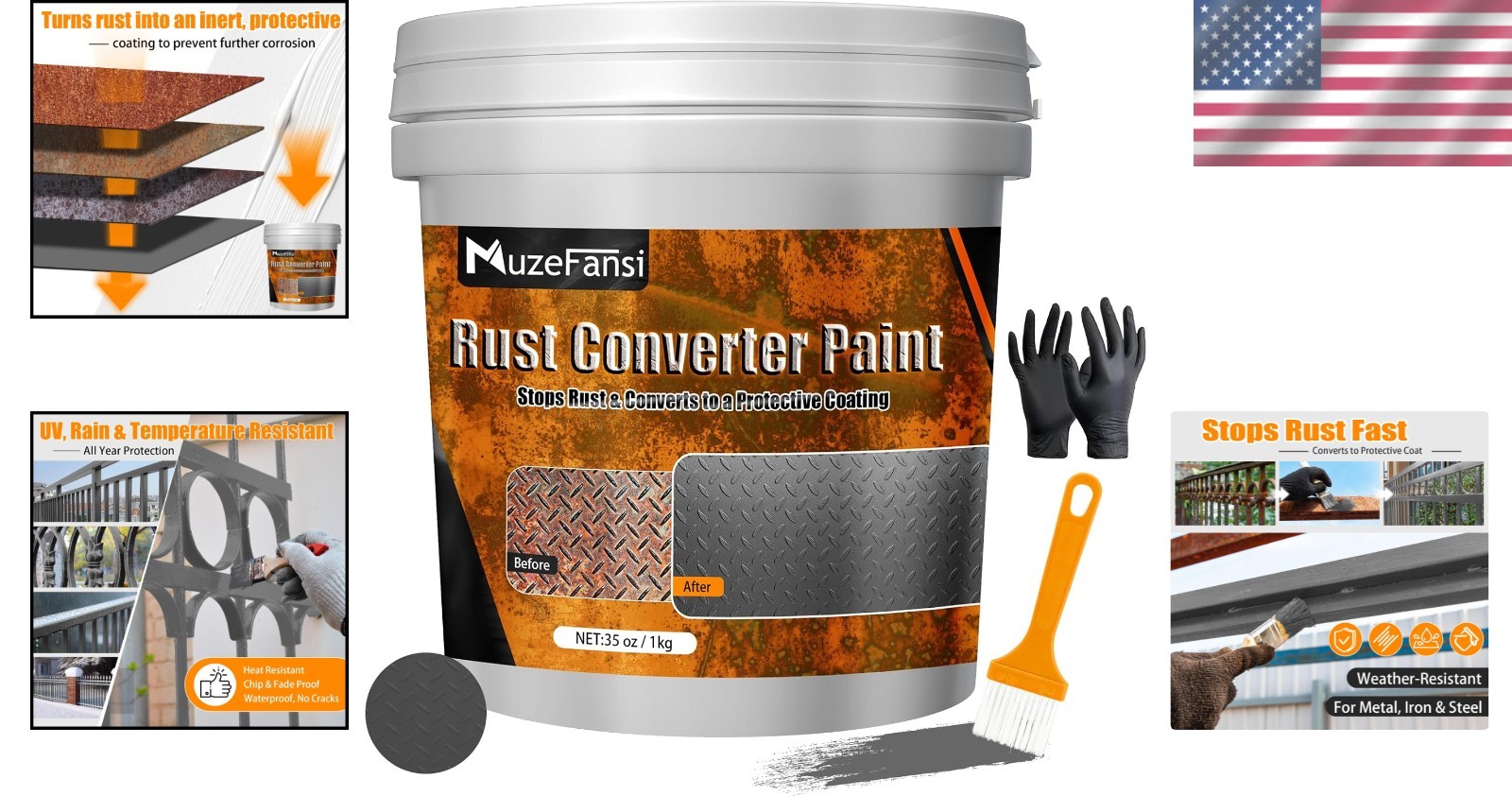 Gray Rust Converter Paint & Metal Primer – 35oz