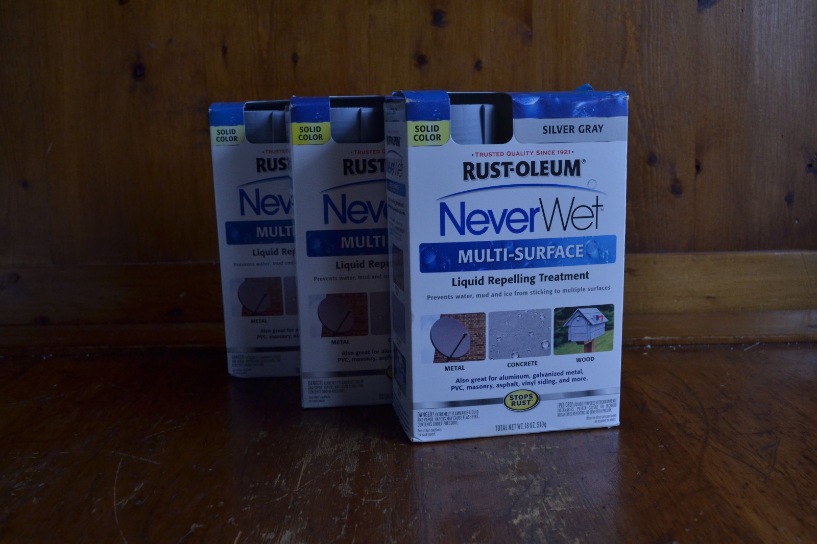 Never Wet Rust-Oleum Waterproof Liquid Repelling Spray Silver Grey 3 Kits 6 Cans