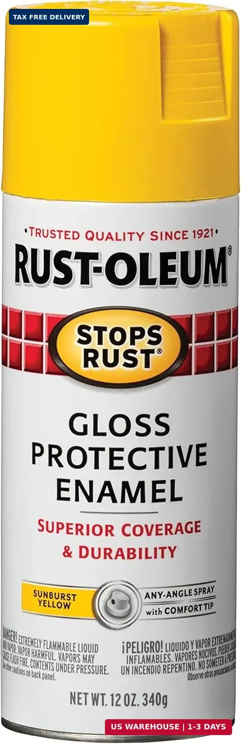 Rust-Oleum 7747830 Stops Rust Spray Paint, 12 oz, Gloss Sunburst Yellow
