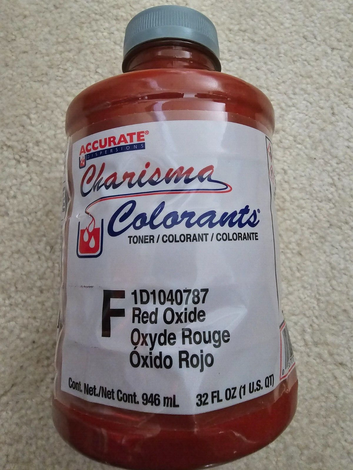 6 PACK Accurate Charisma ACC040787-14 Colorant Toner 1D1040787, F-Red Oxide,1 Qt