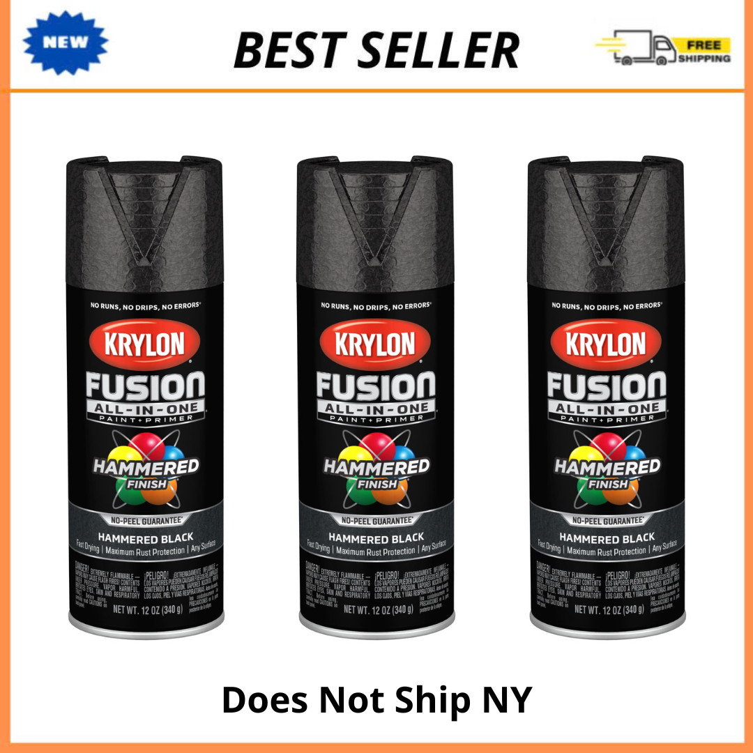 3-PK Krylon Fusion All-In-One Spray Paint, Black Hammered, Multi-Surface, 12oz
