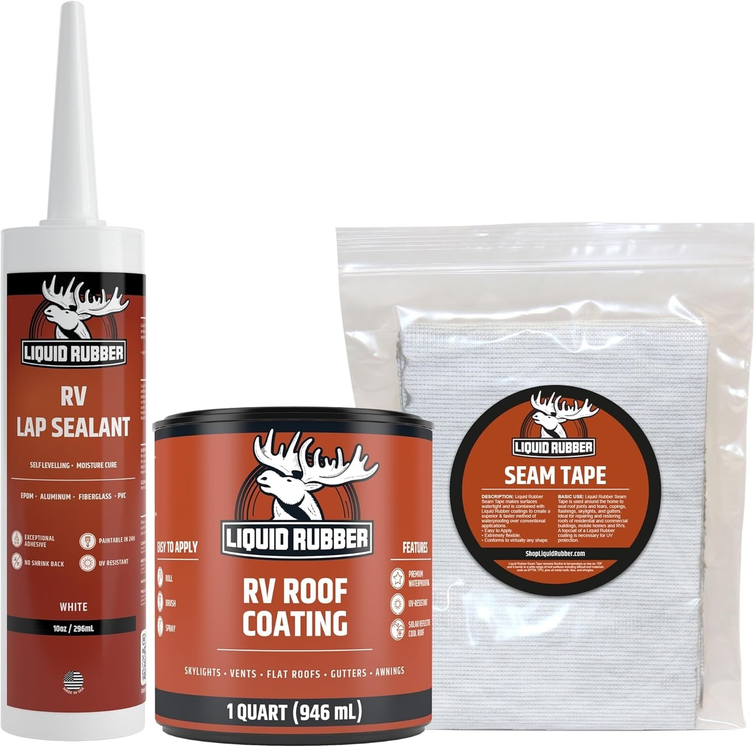 1Qt Liquid Rubber RV Roof Coating Solar Reflective Waterproof Trailer Repair Kit