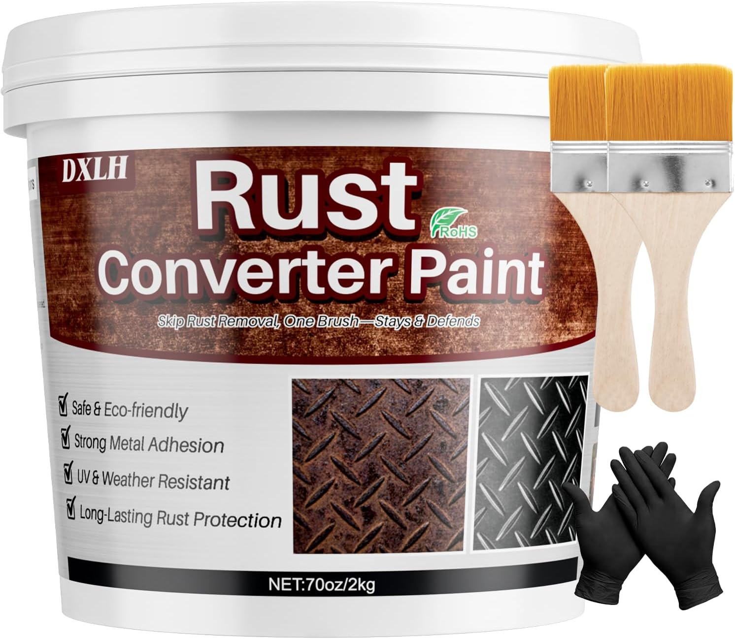 2 in 1 Rust Converter & Metal Primer, 70Oz Black Rust Reformer Paint for Metal,