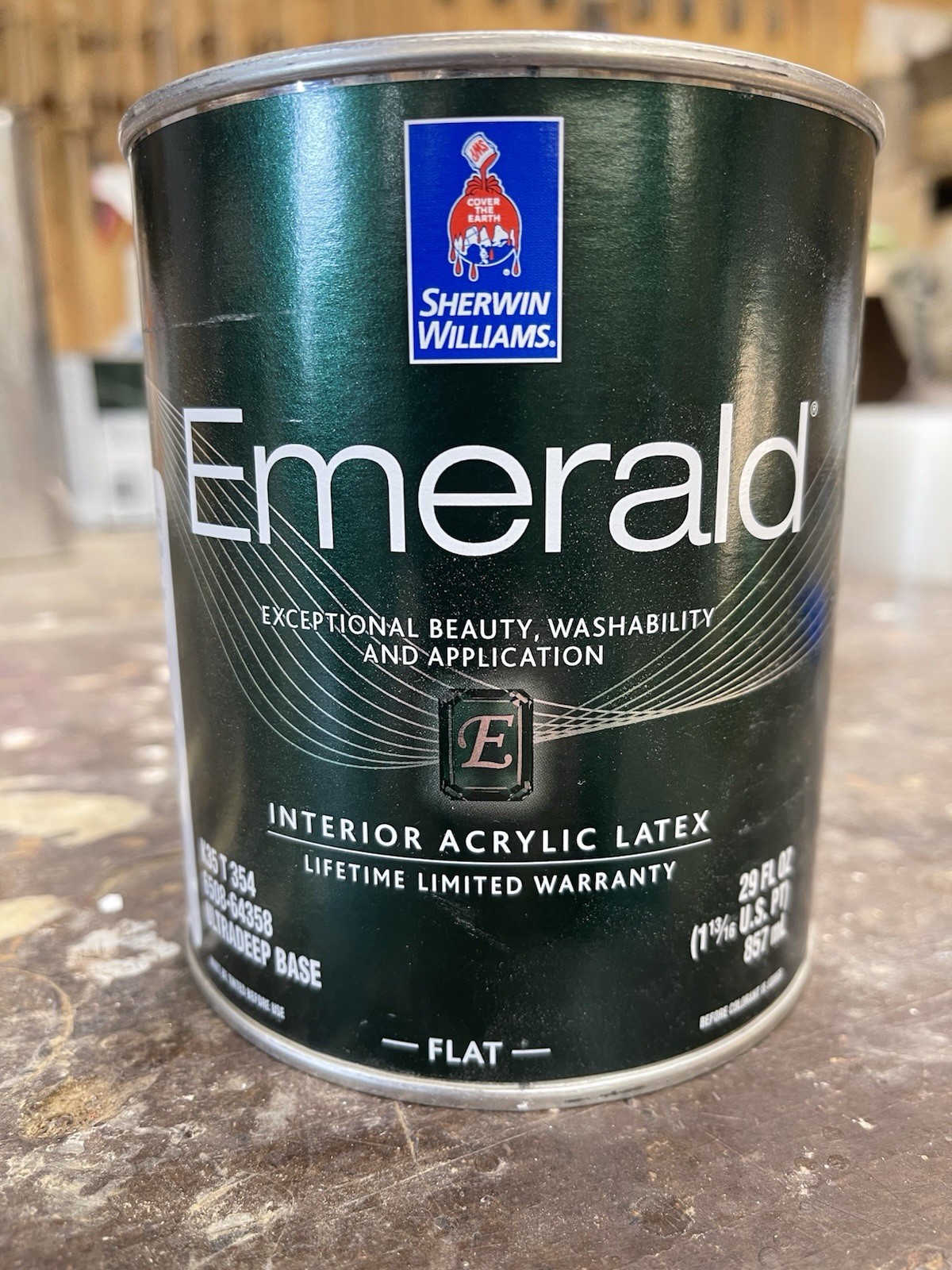 Quart Sherwin Williams Emerald Latex Water Based Paint / Ultra-Deep Base/ Flat