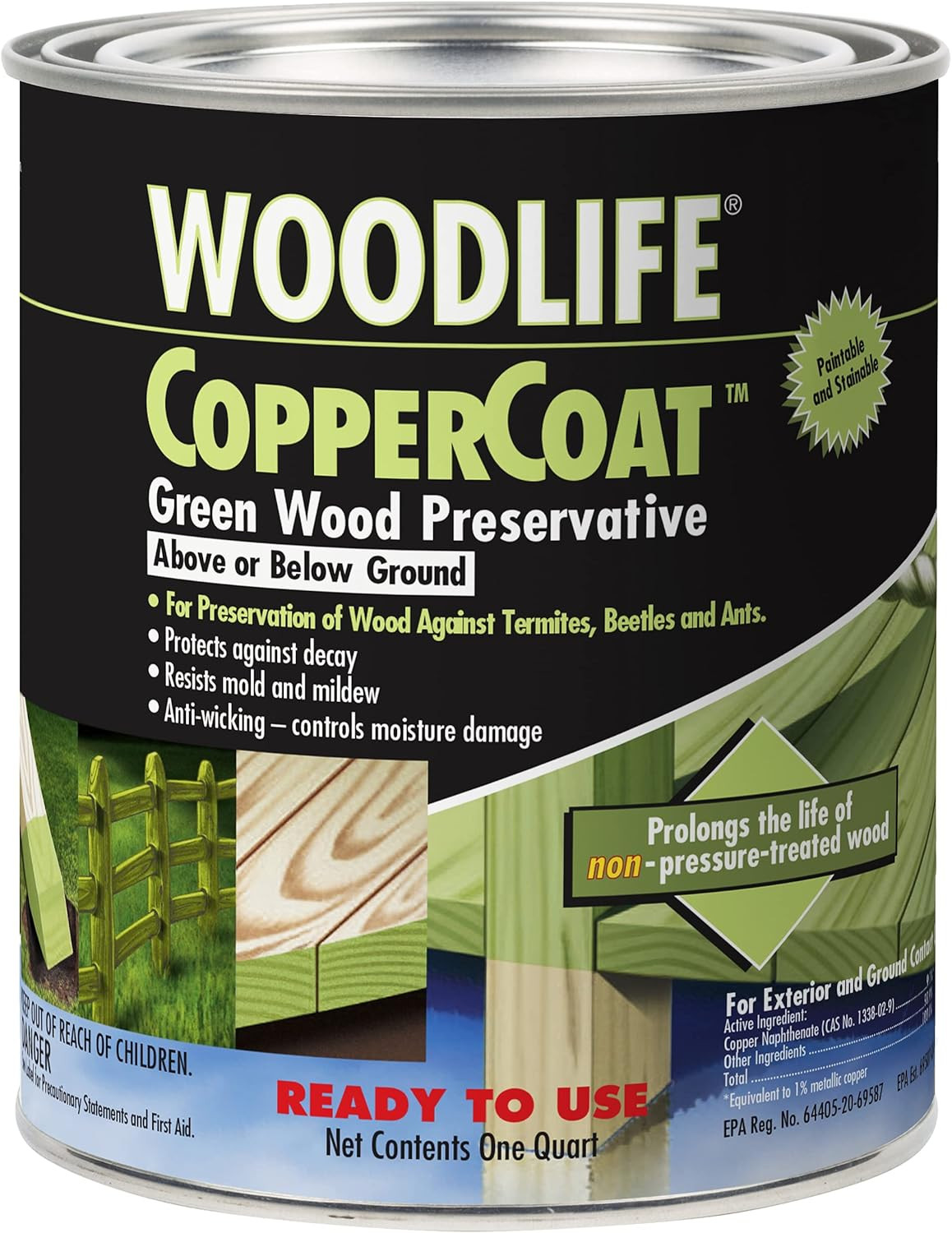 1904A WOODLIFE Coppercoat Green Wood Preservative, Quart