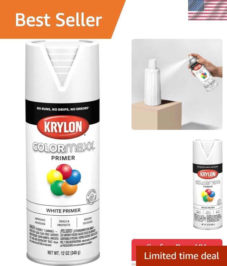 K0007 COLORmaxx Primer Spray Paint for Indoor/Outdoor Use, White, 12 Ounce Pa…