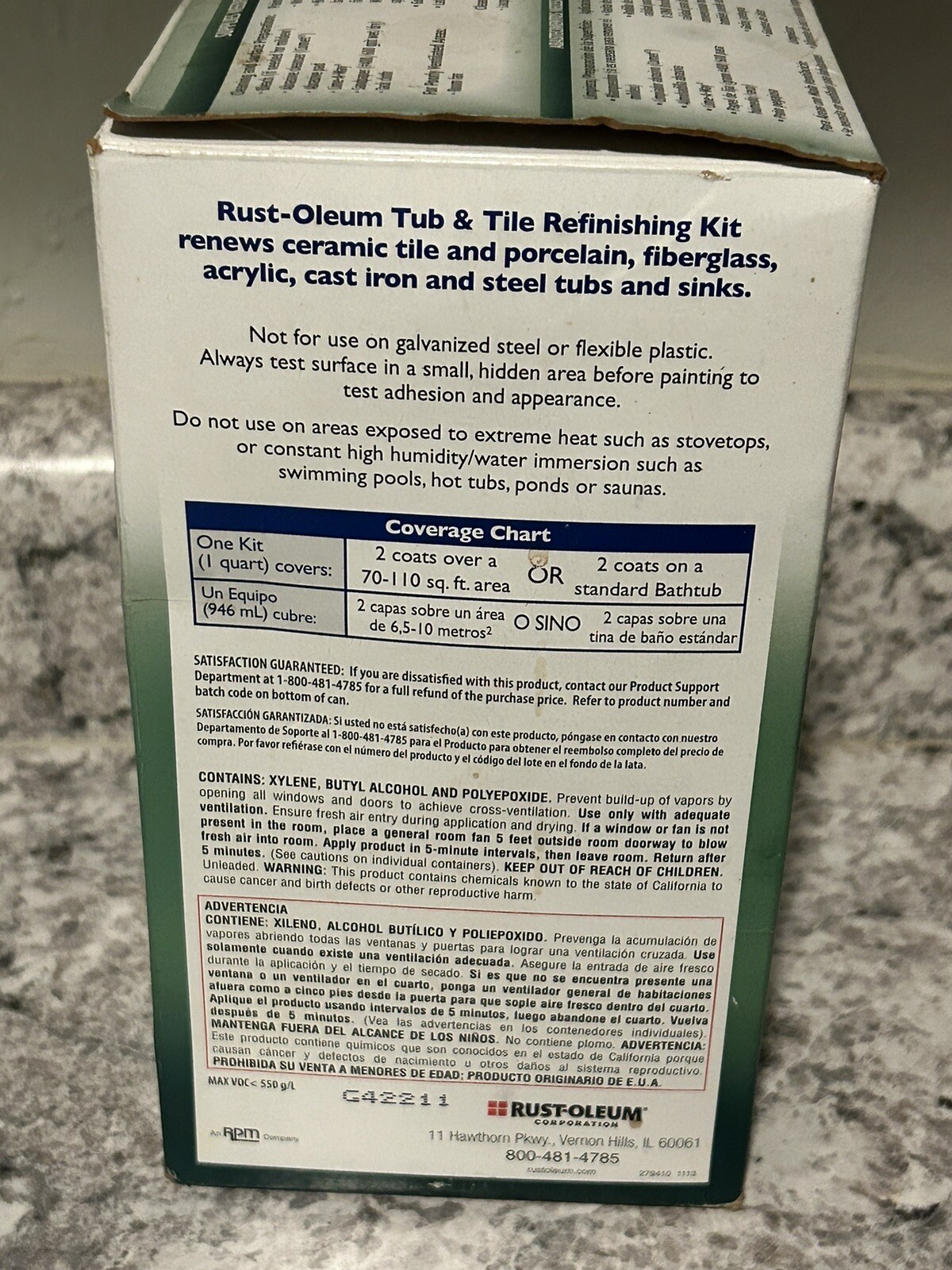 Rustoleum 1 Qt Quart Tub and Tile Refinishing 2-Part Kit White Epoxy Paint New