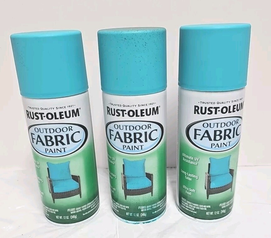 Lot of 3 Cans Rust-Oleum 358842 Outdoor Fabric Spray Paint Turquoise Rustoleum