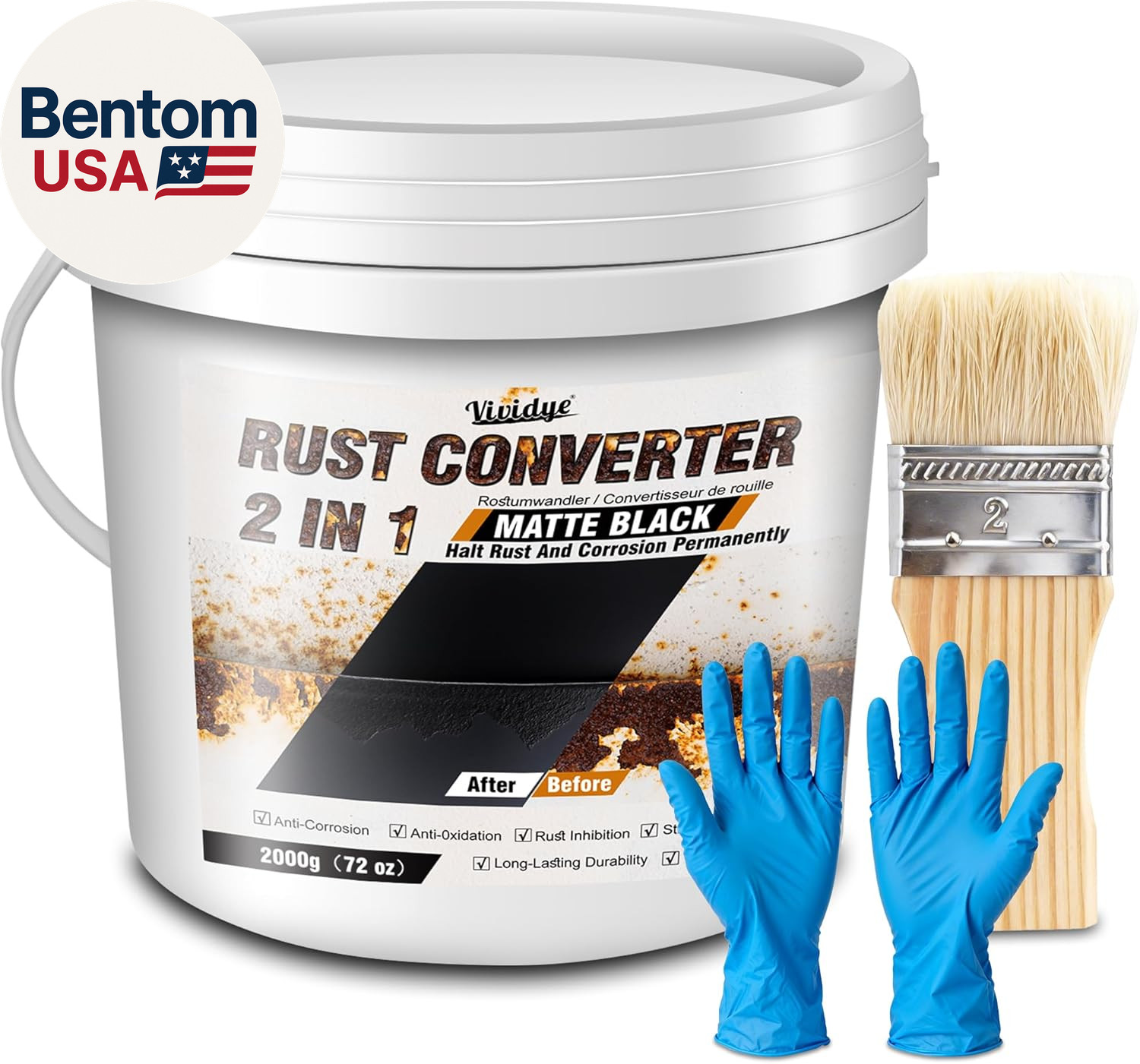 2 in 1 Rust Converter & Metal Primer, 72Oz Matte Black Rust Remover for Metal, T