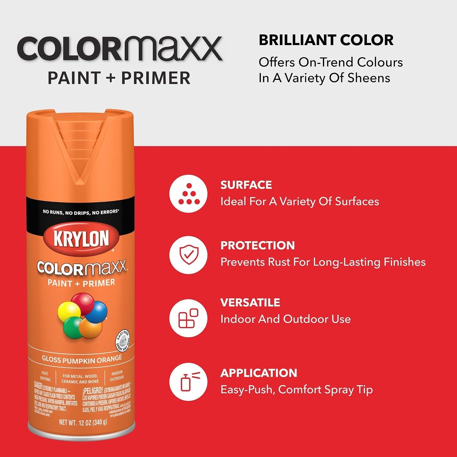Versatile 12 Oz. Krylon Pumpking Orange Gloss Spray Paint – Indoor/Outdoor Use