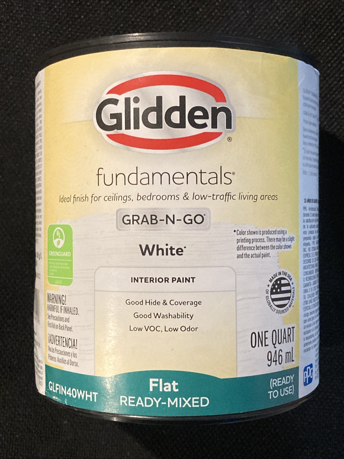 Glidden Fundamentals Grab-N-Go Flat Interior Paint, White, 1 Qt. GLFIN40WHT/04