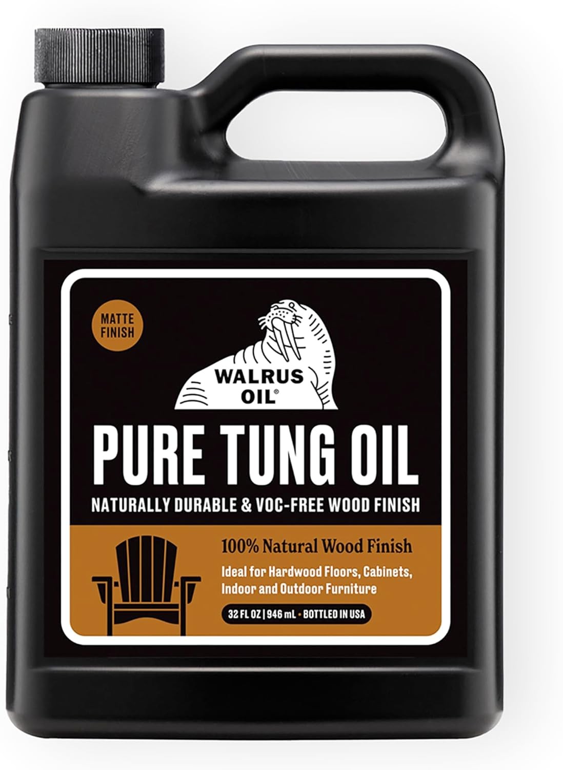 32oz Walrus Oil 100% Pure Tung Oil Wood Finish for Woodworking, Vegan, Food-Safe
