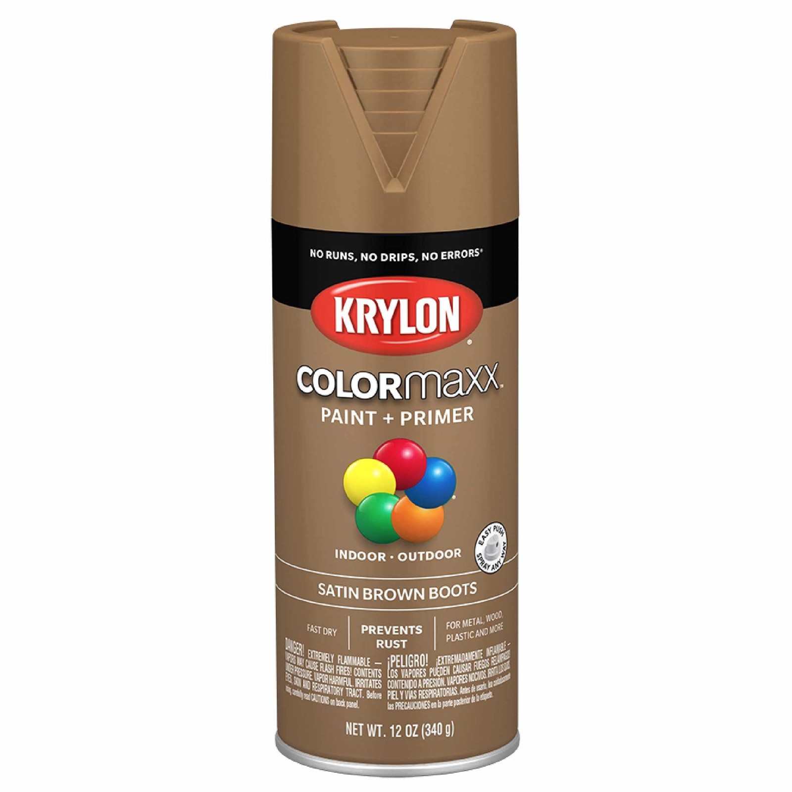 12 oz Krylon K05559007 Brown Boots COLORmaxx Paint & Primer Spray Paint, Satin
