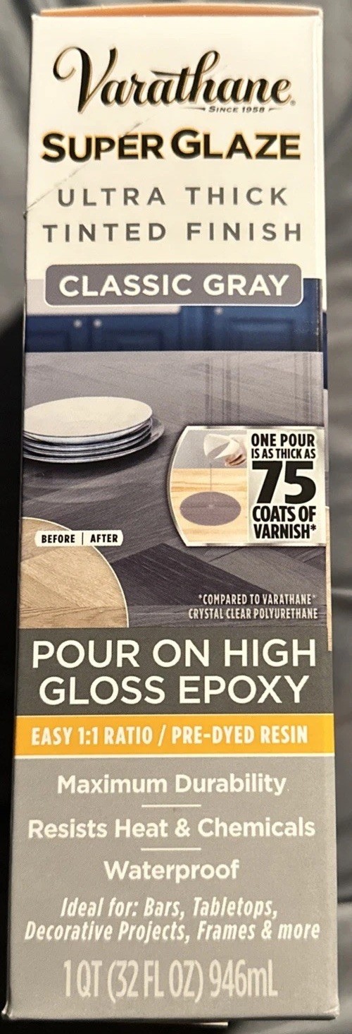 Varathane 363903 Super Glaze Pour-On High Gloss Epoxy Quart Classic Gray