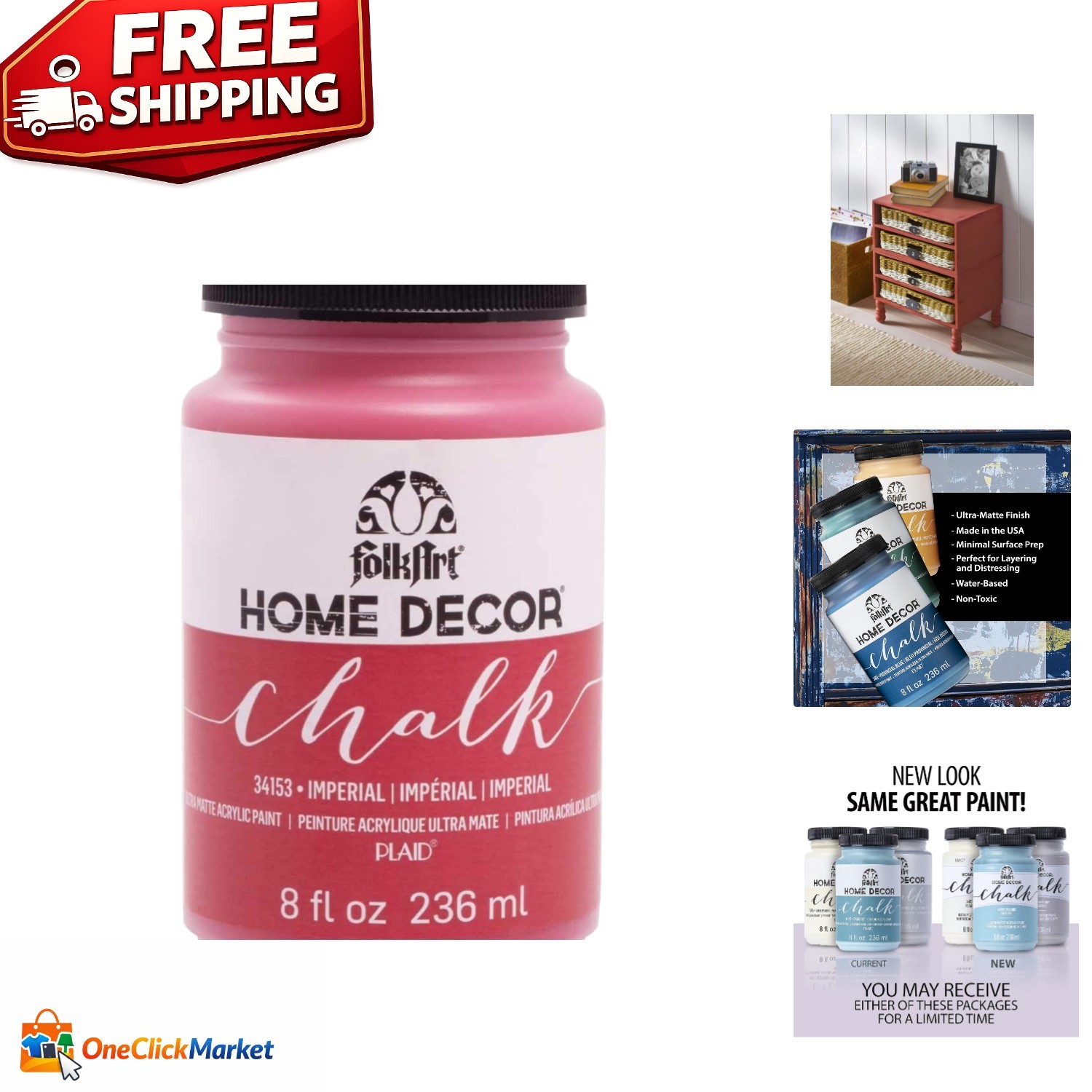 Versatile 8oz Water Based Chalk Paint in Imperial – Matte Finish for Crafts