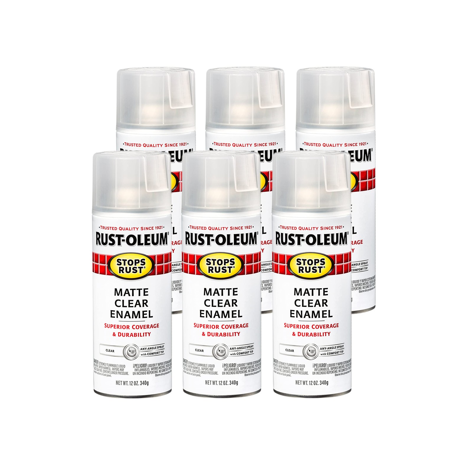 Rust-Oleum 285093-6PK Stops Rust Spray Paint, 12 Oz, Matte Clear, 6 Pack
