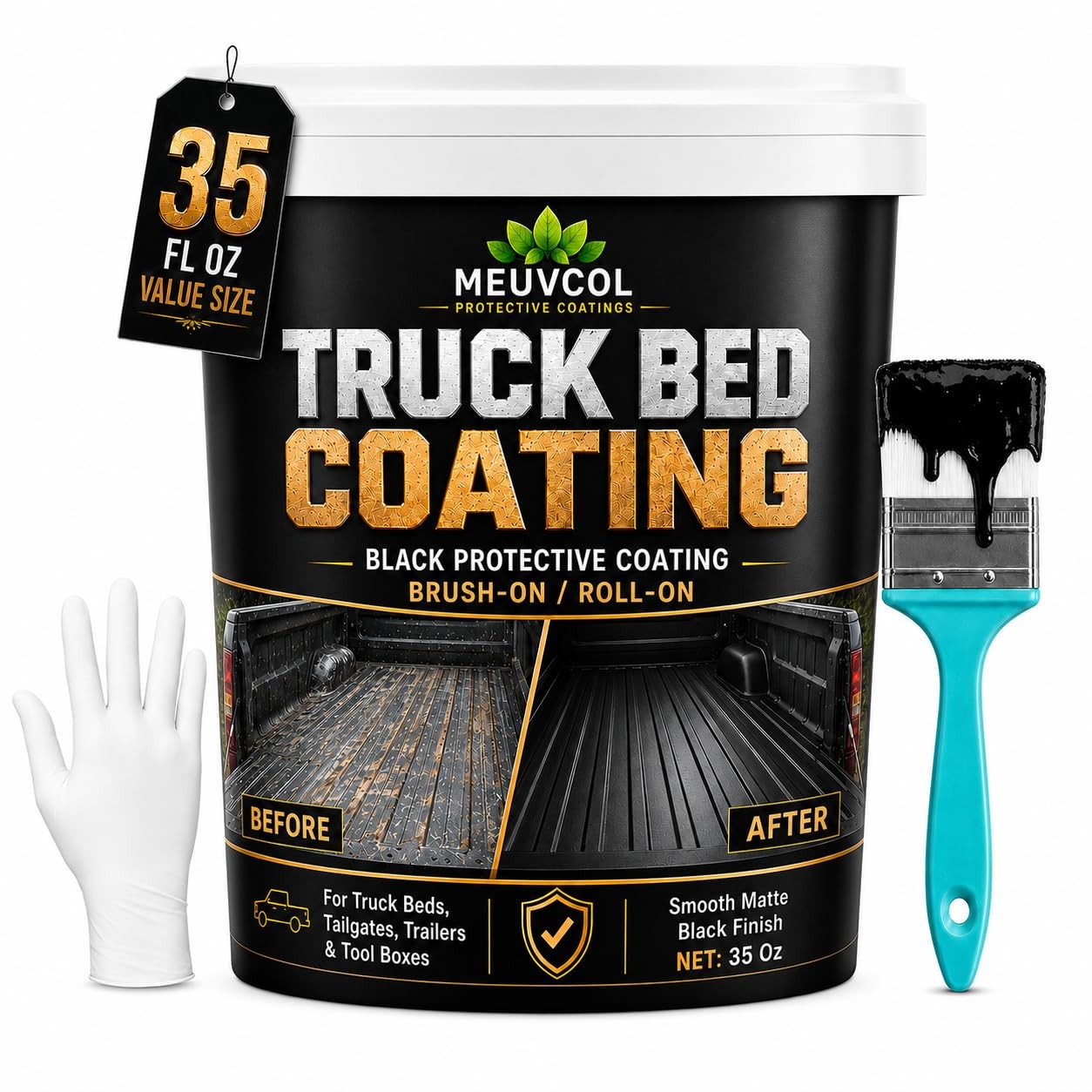 Meuvcol 35 Oz Black Truck Bed Liner Paint Brush Roll-On