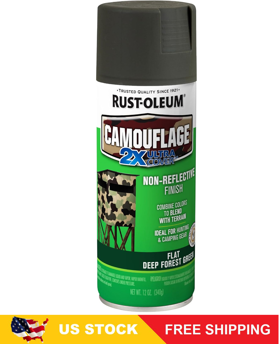 Rust-Oleum 279175 Camouflage 2X Ultra Cover Spray Paint,12 oz, Deep Forest Green