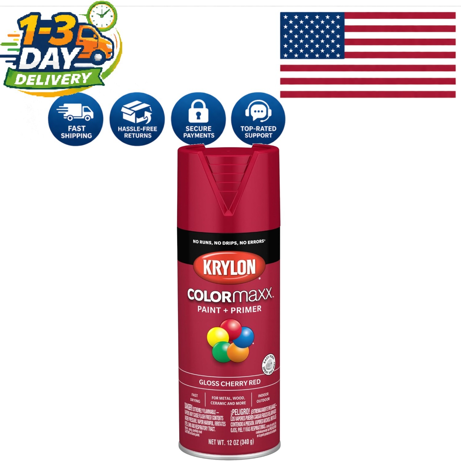 12oz COLORmaxx Acrylic Spray Paint – Rust-Resistant Indoor/Outdoor Cherry Red