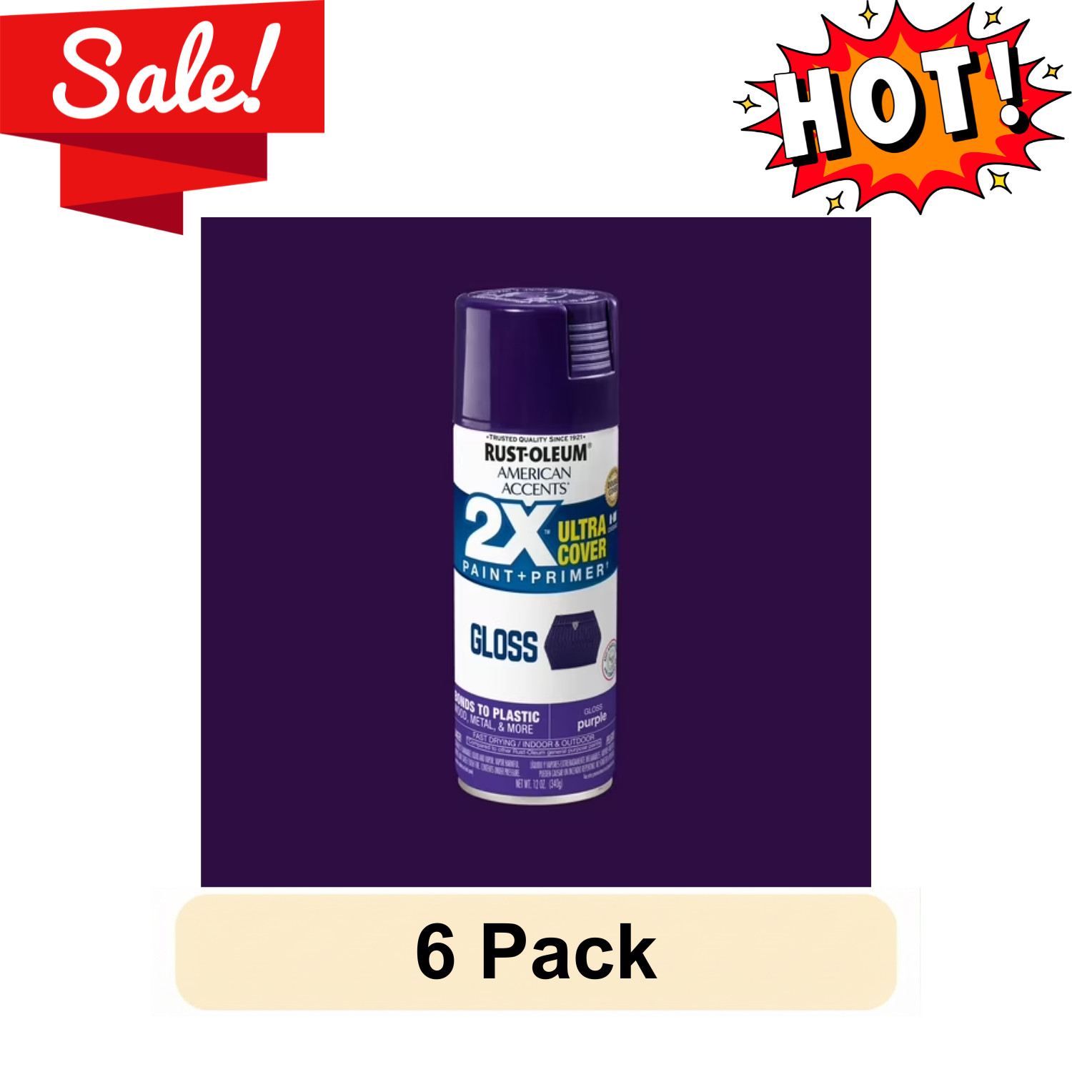 6 Pack Rust-Oleum American Accents 2X Ultra Cover Gloss Purple 327899 12oz
