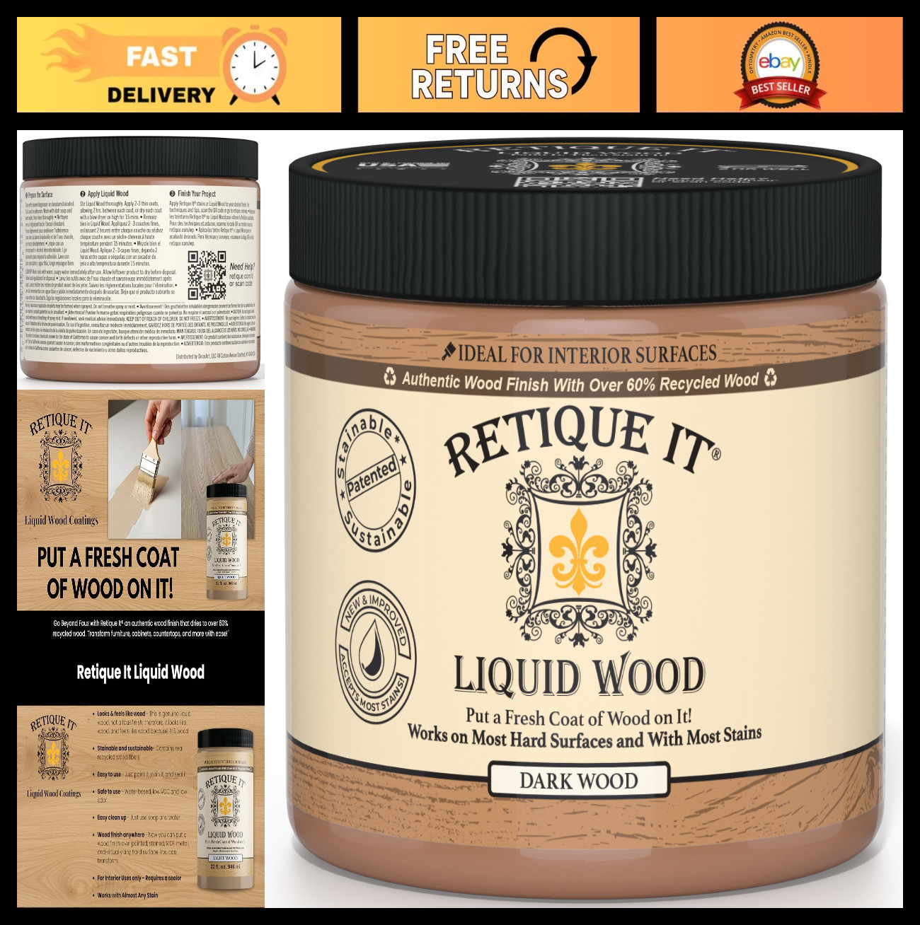 Liquid Wood Coatings – Stainable Primer for Furniture – Paint & Stain (Dark Medi