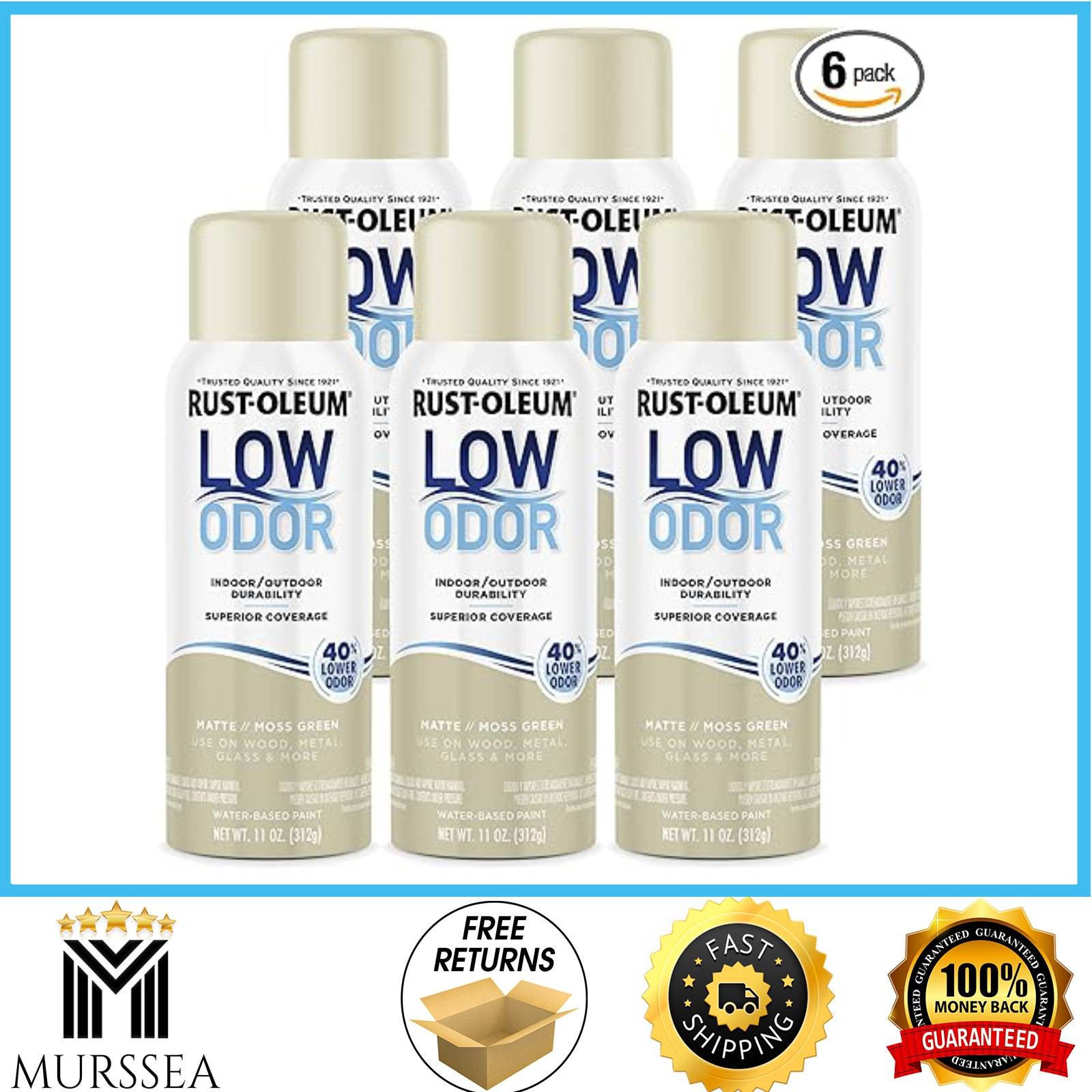 Rust-Oleum Premium Low Odor Spray Paint 11oz Matte Moss Green 6 Pack