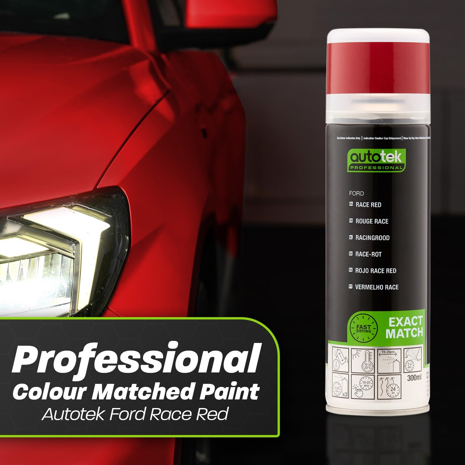 Professional Exact Match Car Spray Paint, Ford Race Red Aerosol Spray, 300 ml