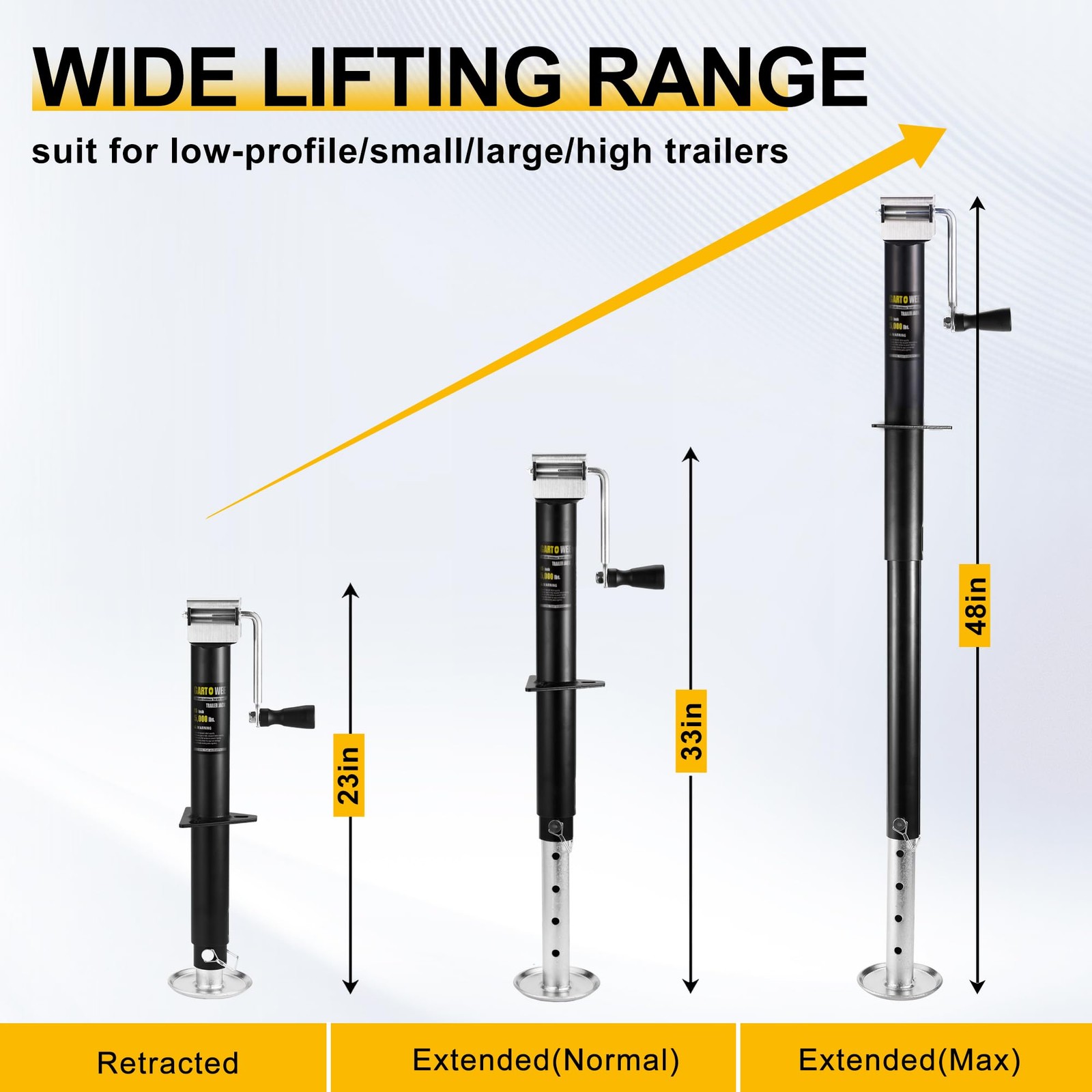 Gartowee 5000 Lbs A-Frame Trailer Jack 15 Vertical Travel Adjustable Drop Leg