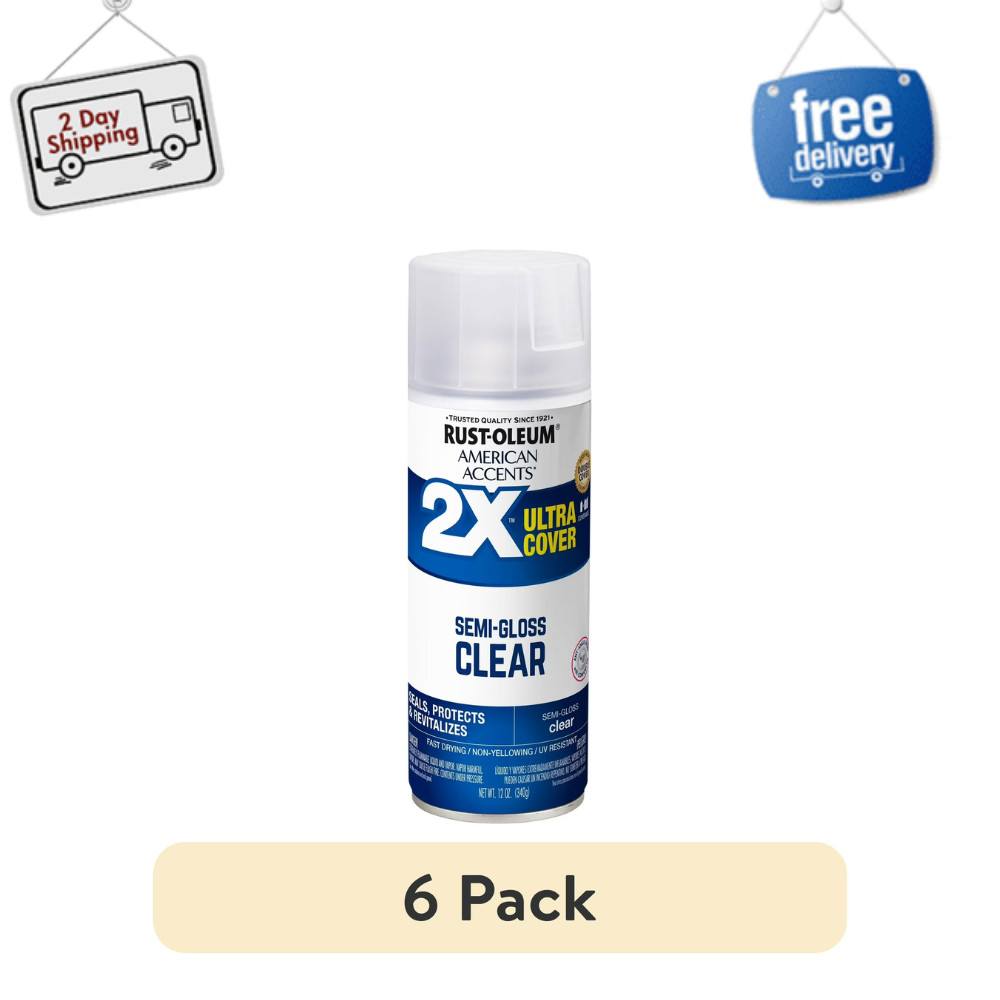 (6 Pack) Rust-Oleum Clear Semi-Gloss 2X Ultra Cover Spray Paint 12oz Can 327865