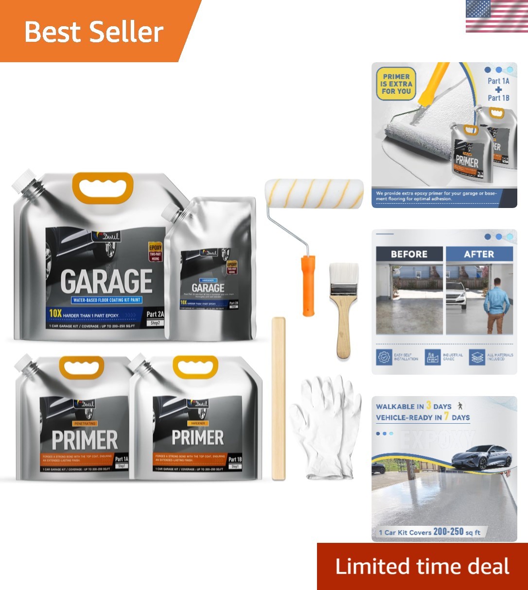 Light Gray Garage Floor Epoxy Coating – 250 Sq Ft High Gloss & Non-Toxic Finish