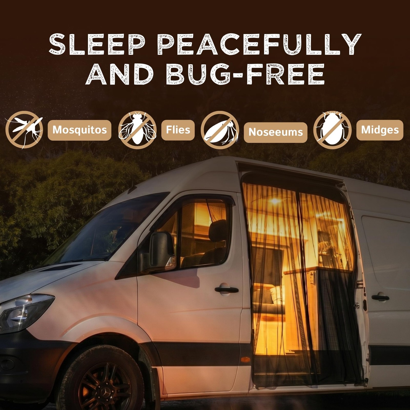Living In A Bubble Van Bug Screen For Mercedes-Benz Sprinter Mid/High Roof And
