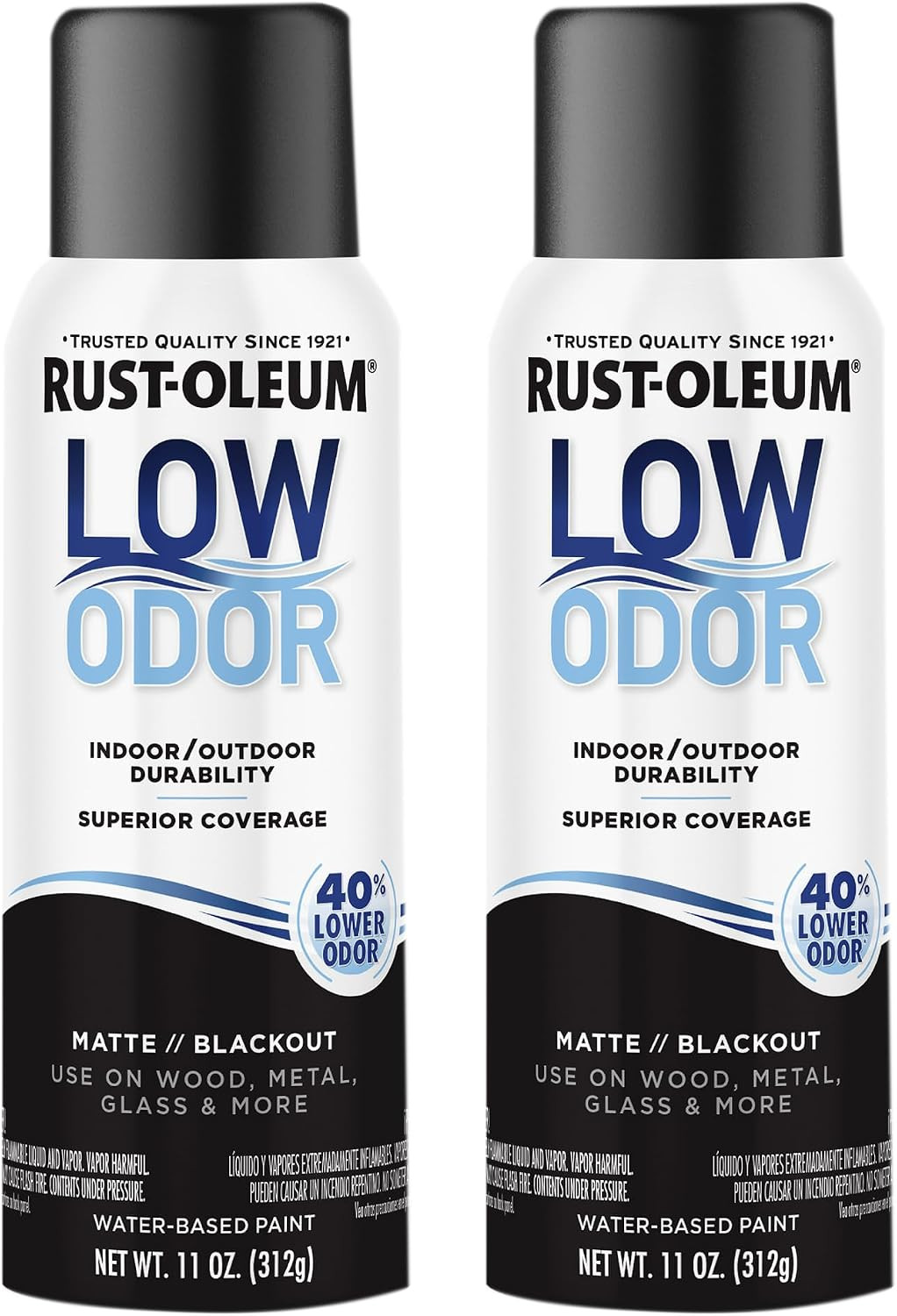 Rust-Oleum Low Odor Premium Spray Paint, 11 Oz, Matte Blackout, 2 Pack