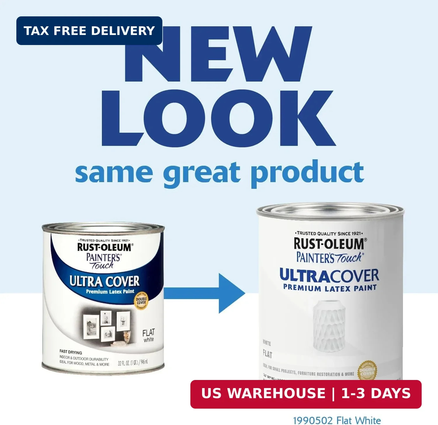 Rust-Oleum 1990502 Painter’s Touch Latex Paint, Quart, Flat White 32 Fl Oz (Pack