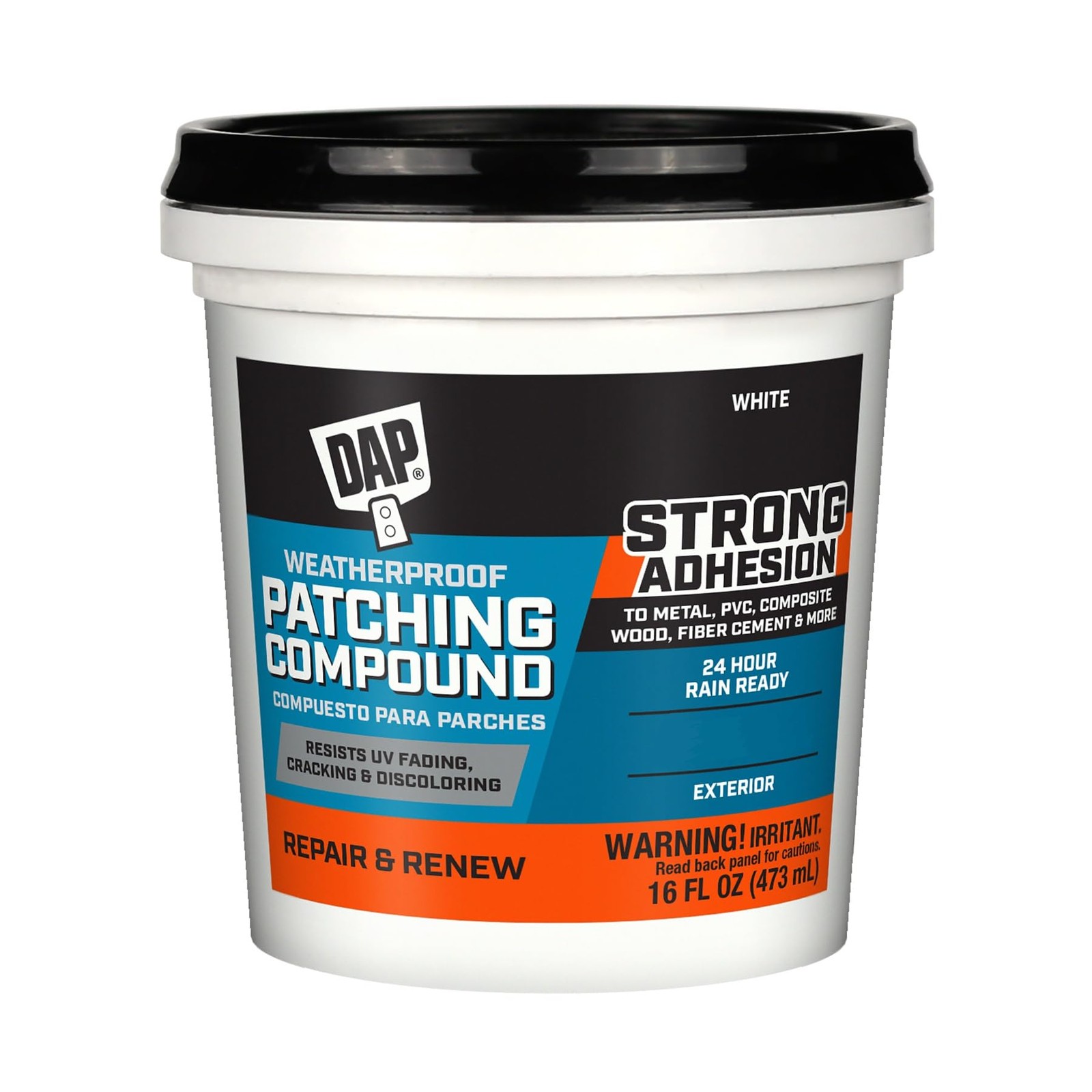 DAP Weatherproof Patching Compound, White, 16 Oz (7079818740) 16 fl oz, White