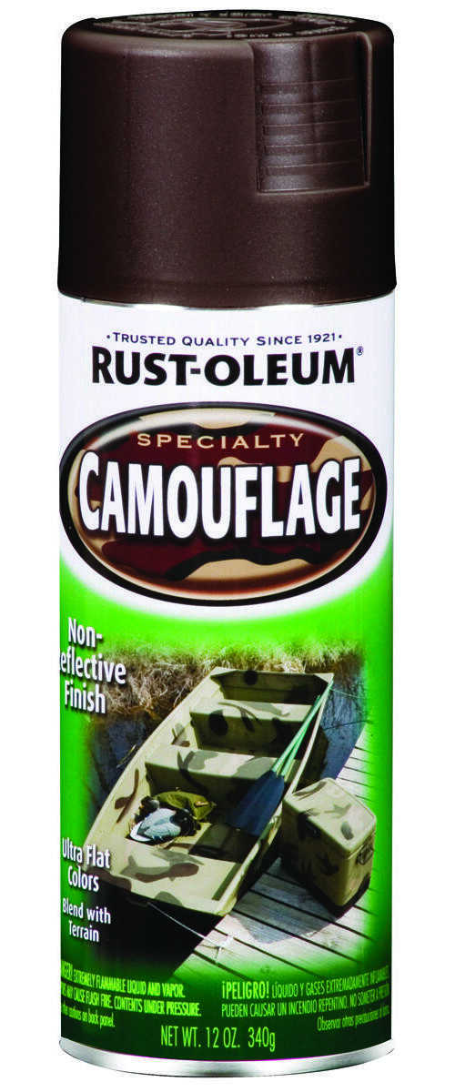 Camouflage Spray Paint, Ultra Flat, Earth Brown, 12 oz, Aerosol Can