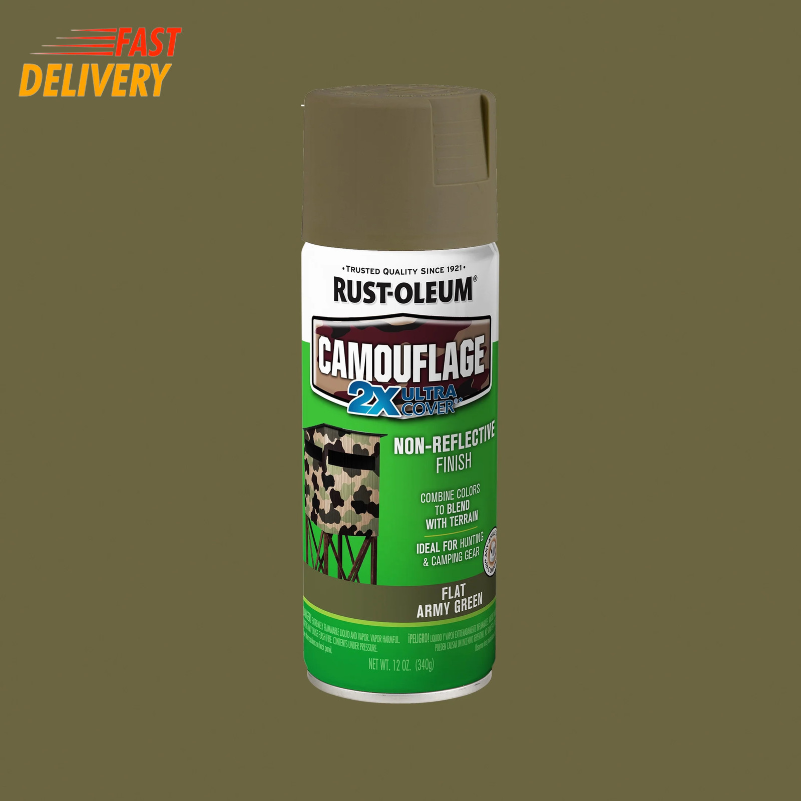 (6 Pack) Army Green, Camouflage 2X Ultra Cover Flat Spray, 12 Oz 👌✅