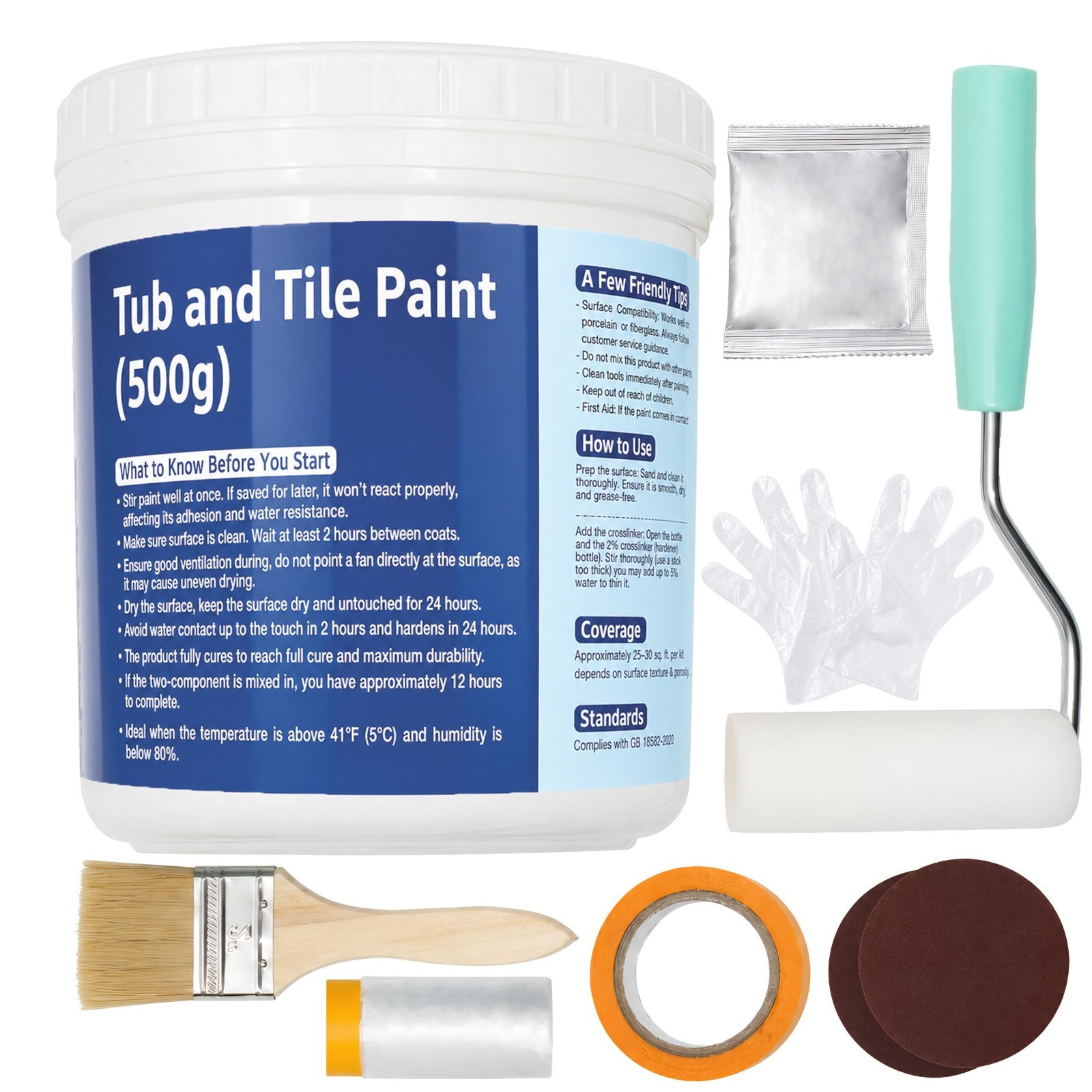 Tile Refinishing Kit 17.6oz – White Water-Based Paint for Bathtub, Sink & Counte