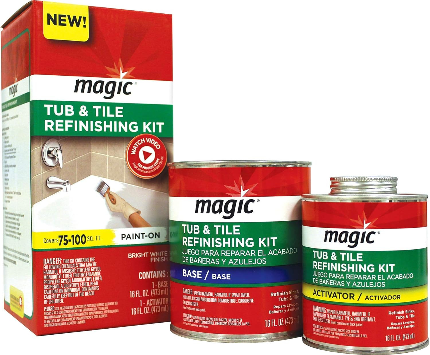 3124 Tub and Tile Refinishing Kit – Bright White – Paint on – Works on Ceramic P