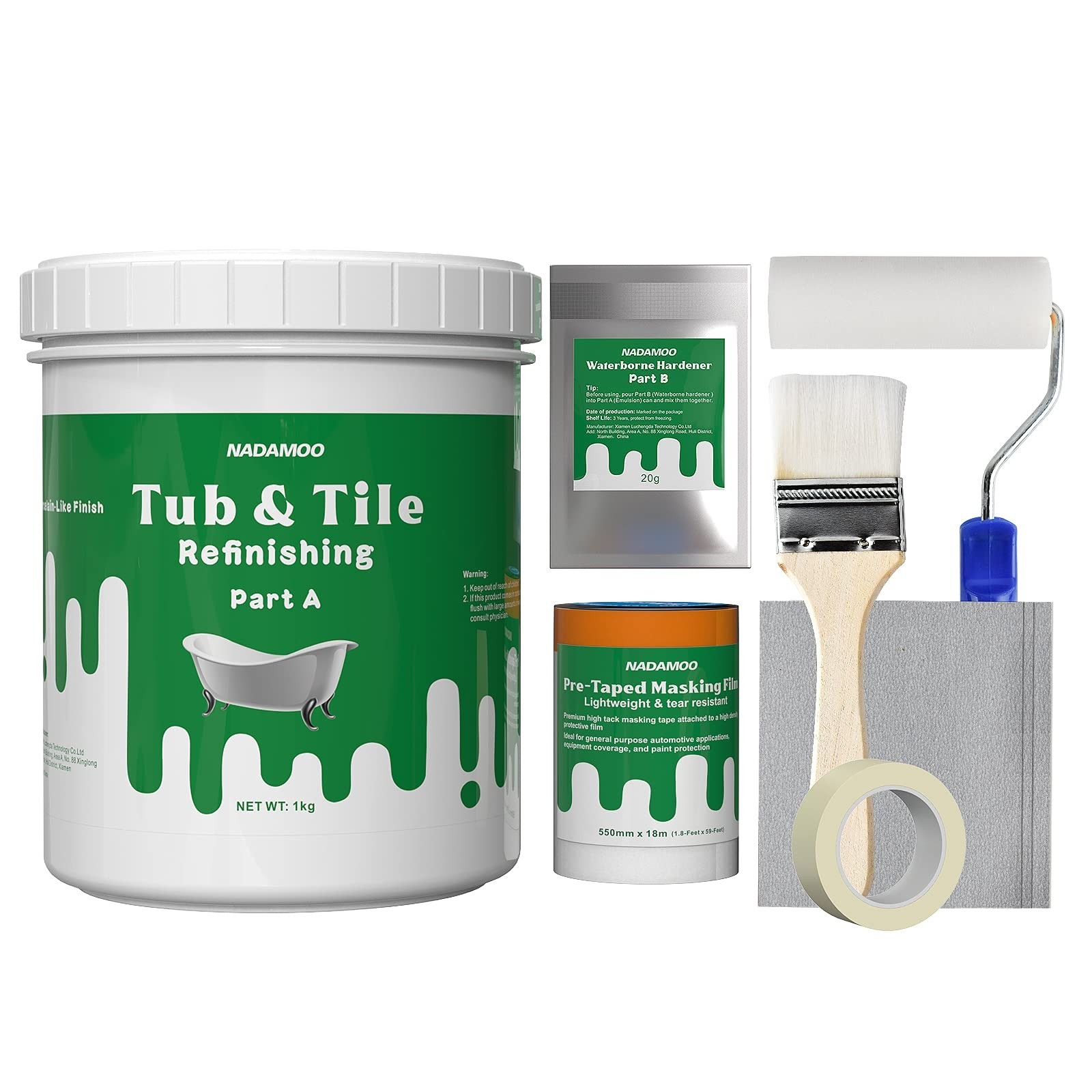 DIY Tub & Tile Refinishing Kit 1kg – Bathtub Sink Countertop Paint, Semi-Gloss W