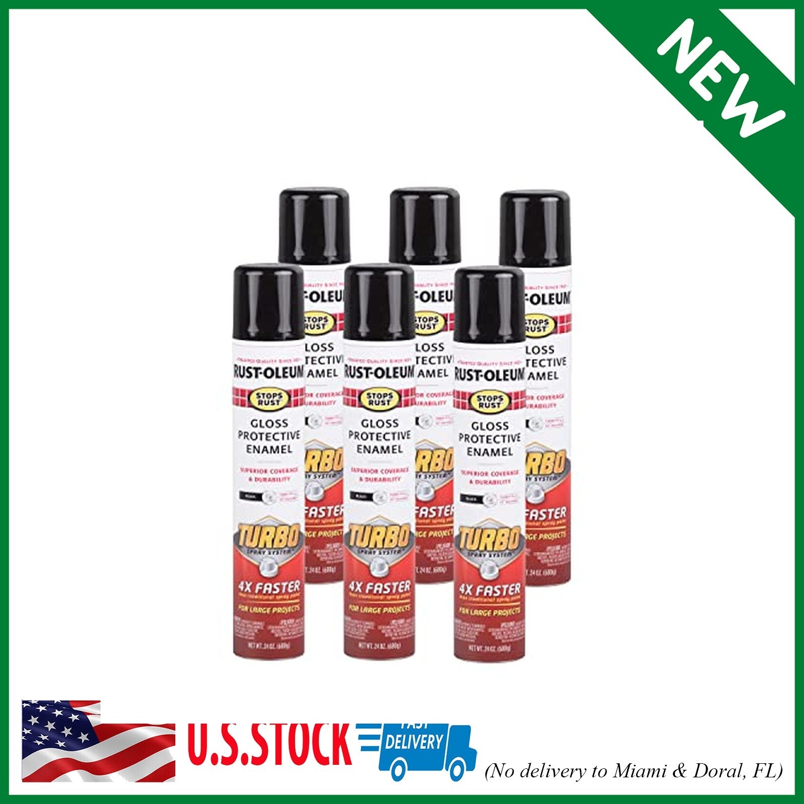6 Pack Rust-Oleum 334128-6PK Stops Rust Turbo Spray System Spray Paint, 24 oz, G