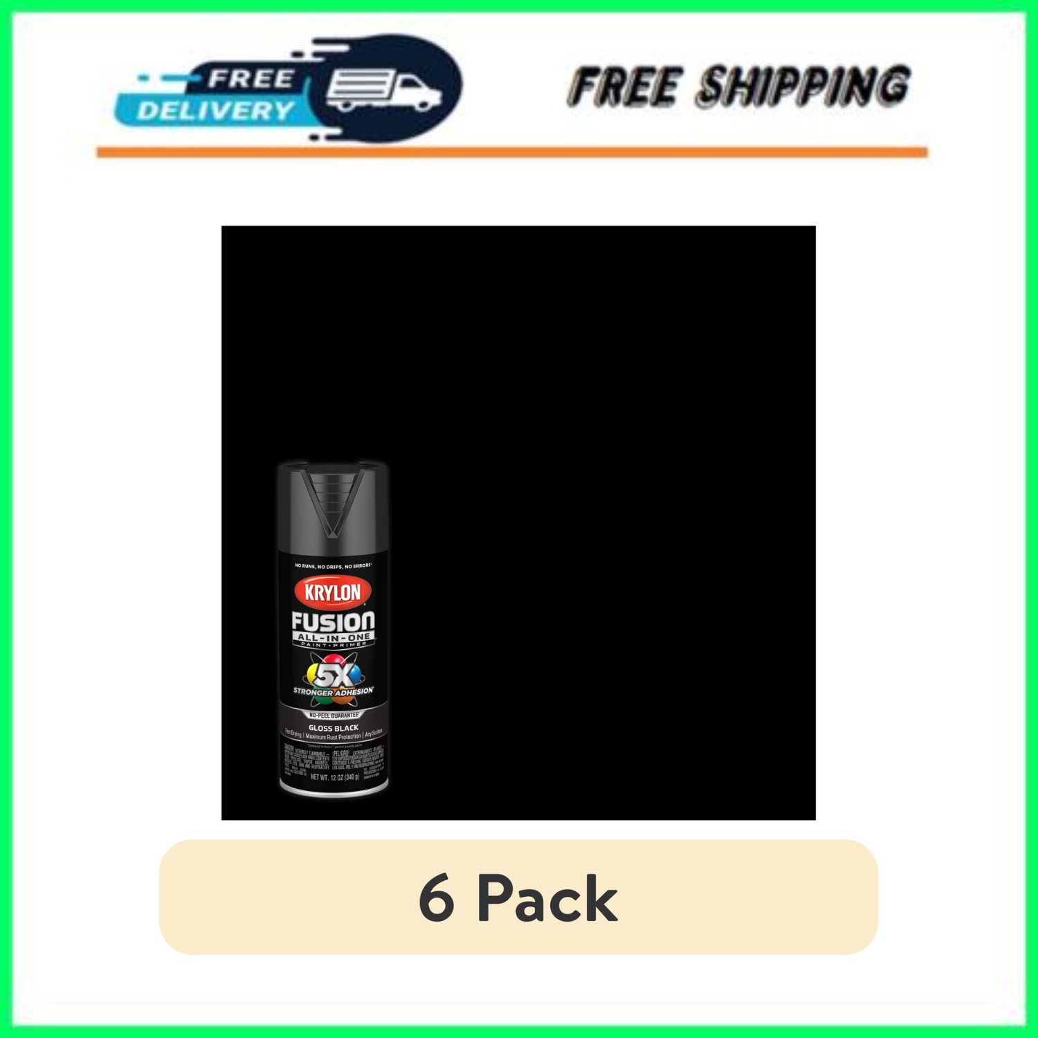 (6 pack) Krylon Fusion All-In-One, Gloss, Black, 12 oz