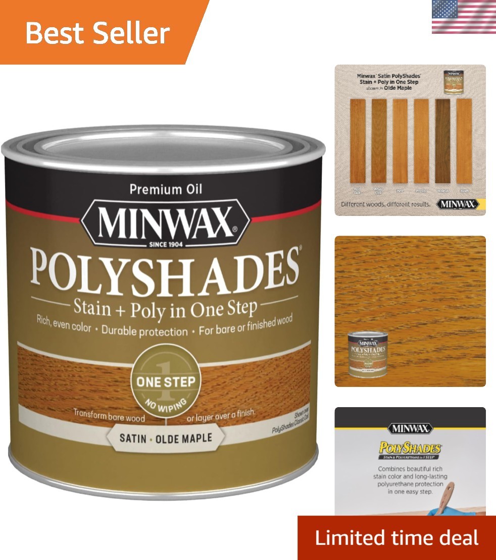 PolyShades Wood Stain + Polyurethane Finish – ½ Pint, Olde Maple, Satin