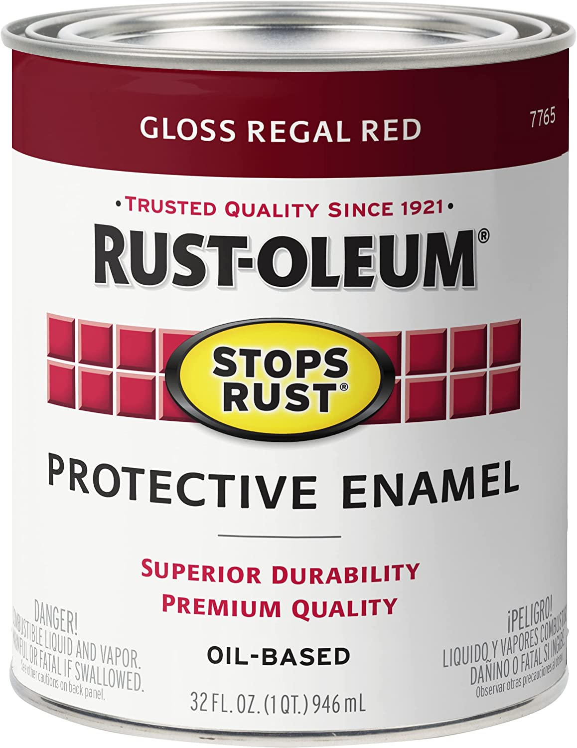 7765502 Stops Rust Brush on Paint, Quart, Gloss Regal Red, (Pack of 1)