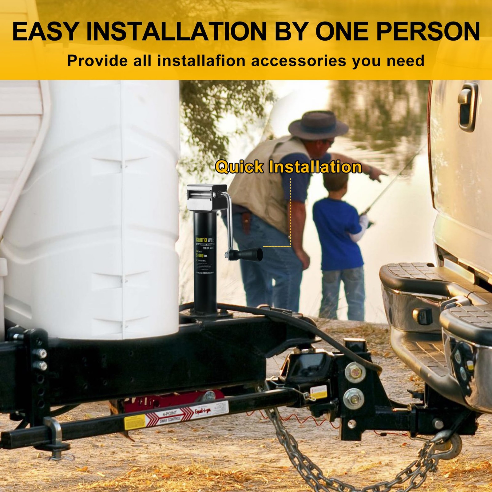 Gartowee 5000 Lbs A-Frame Trailer Jack 15 Vertical Travel Adjustable Drop Leg