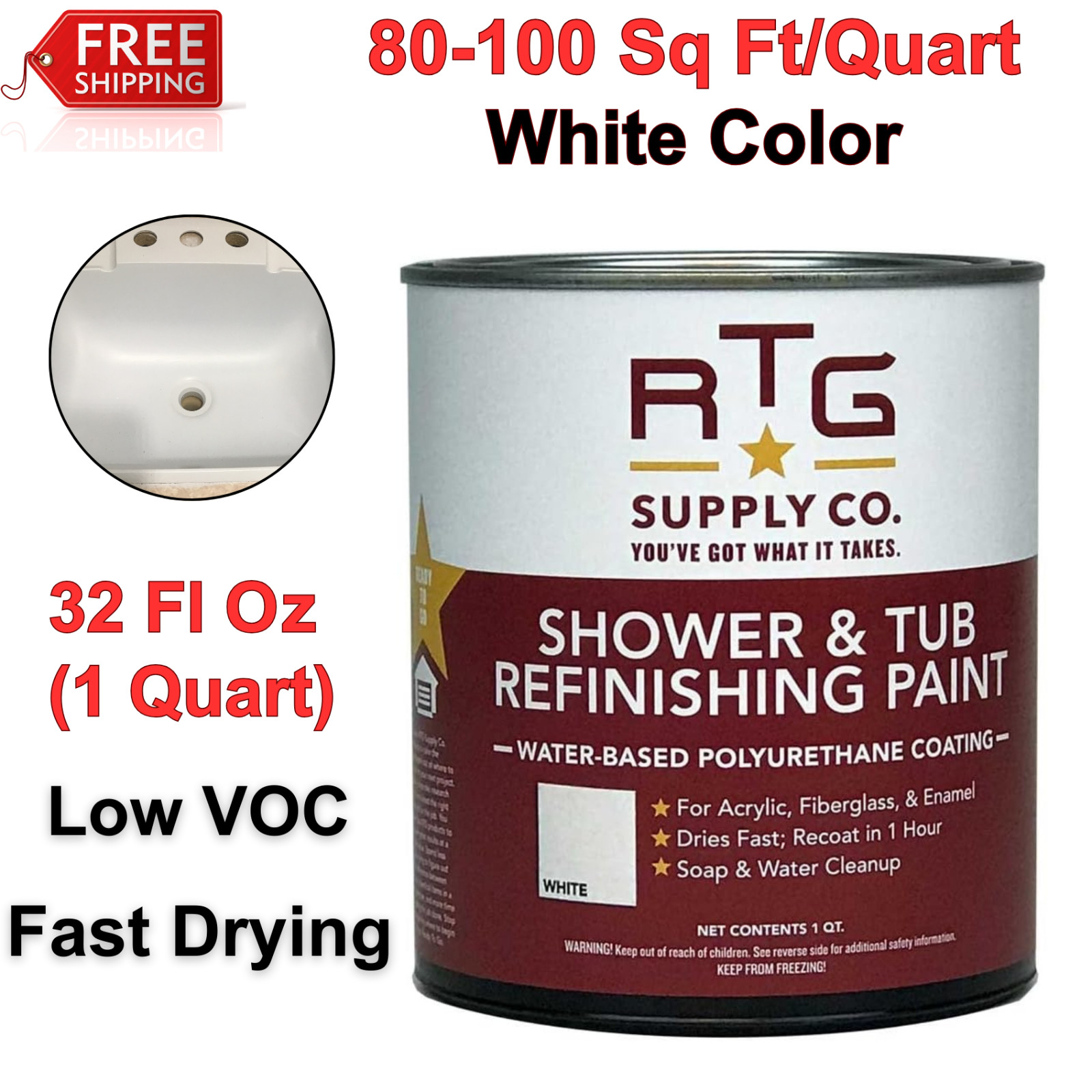 White Shower&Tub Refinishing Paint, Satin Finish, Fast Drying, Scratch Resistant