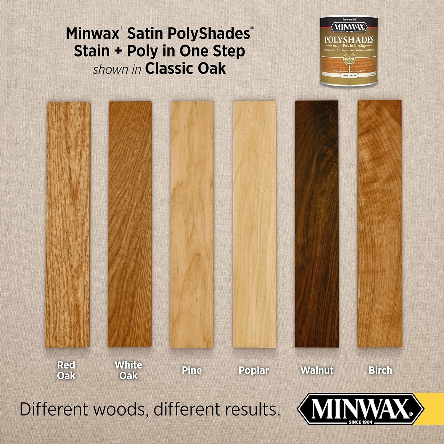PolyShades Satin Classic Oak Wood Stain + Polyurethane – ½ Pint Easy Finish